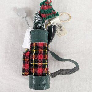 Kurt Adler Golf Bag Christmas Ornament Greed Red Tartan Plaid Holiday